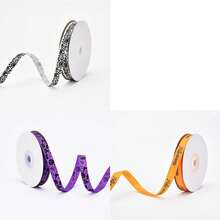 3Rolls/1Roll 1cm*2200cm Halloween Grosgrain Ribbon Set, Pumpkin Ghost Spider Web Pattern Decorative Ribbons For Gift Wrapping DIY Crafts - Multicolor - View 9