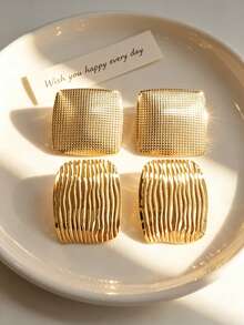 Mature Style Square Textured 304 Stainless Steel Hypoallergenic Earrings, Regular Pattern Elegant Elegant, Suitable For Island Vacation Surfing, Company Annual Meeting Banquet, Couple Anniversary Date, Mother's Day Exclusive Gift For Mom, Minimalist Cool Style Matches Suit Coat Dress, Summer Graduation Photo Shoot Outdoor Concert, Best Friend Afternoon Tea, New Year Christmas Gift Set - Multicolor - View 4