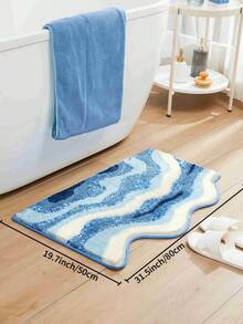 Blue Ocean Wave Bathroom Mat, Creative Nordic Style, Fluffy Soft Plush, Comfortable Foot Feel Faux Cashmere Soft Texture Mat, Non-Slip Bottom, Suitable For Versatile Soft Door Mat, Makeup Mat, Cozy Entryway Mat, Bathroom Bath Mat, Bathtub Mat, Home Bedroom, Bay Window Mat, Bedside Rug, Washing Machine Mat, Machine Washable. Note: There May Be Creases During Packaging And Shipping, The Product Is Printed With A White Bottom, Short Plush, Please Consider Carefully Before Purchasing. - Blue - View 9