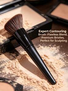 1pc Ultra Soft Large Powder Brush, Professional Face Makeup Brush For Flawless Base And Blush Effect, Synthetic Bristles, Black Handle, Fluffy Makeup Brush, Professional Powder/Blush Brush For Airbrushed Finish - Multicolor - View 9