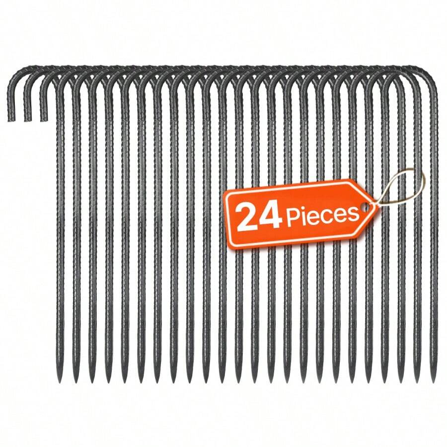 16-Inch 24 Pack Rebar Stakes Heavy Duty J Hook Galvanized Steel Ground Anchors-XY493642 - Default - View 1