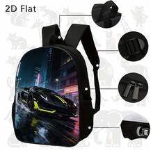 No es un estuche de lápices, correas ajustables para el hombro con cremallera, estampado de motivo de coche de carreras para noches lluviosas en la ciudad, gran capacidad y ligero, adecuado para uso escolar por adolescentes. - Negro - Ver 9