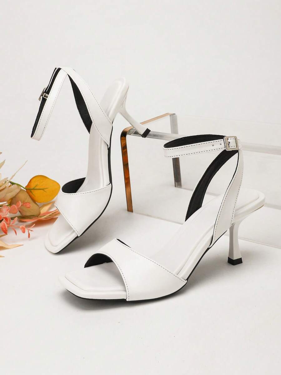 Sandalias de tacón alto blanco sexy para mujer, nuevas de primavera/verano, punta cuadrada, punta abierta, estilo hada, minimalistas, con tiras cruzadas, tobillo ajustable, tacón fino, tacones altos, elegantes para ir al trabajo, citas, fiestas, vacaciones, casual, festivales, reuniones, cómodas con suela acolchada, versátiles, sandalias sin espalda