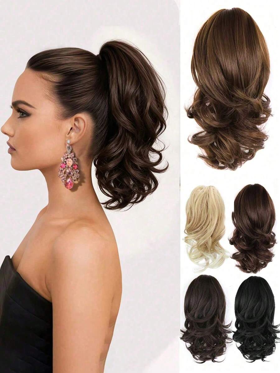 1 Large Wave Wig, Short Ponytail With Large Wave Clip, Fluffy Natural Synthetic Ponytail, Elegant Hair Accessory Suitable For Women's Daily Wear