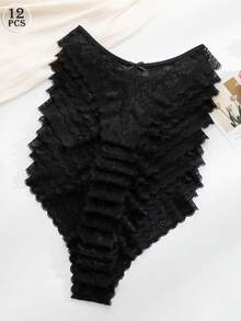 Set Of 12 Pieces Elegant And Comfortable Lace Panties For Women - 黑色 - 查看 12