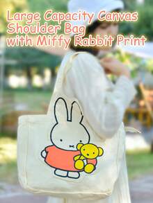 Tas Tote Kanvas Lucu Resmi MIFFY, Tas Bahu Pelajar Kapasitas Besar, Motif Kelinci, Gaya Minimalis Kasual, Cocok Untuk Sekolah/Kerja, Edisi Terbatas TK Ins Terlaris 2026 - View 2