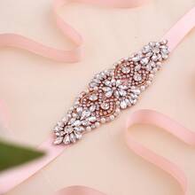 1pc Rhinestone Handmade Bridal Belt - Rose Gold Applique+Blush Ribbons - View 4