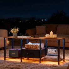 Brown TV Stand With LED Lights, 2 Sockets And USB Ports, 1 Drawer - Rust Brown - View 10