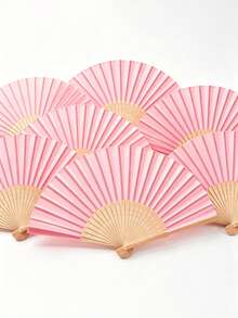 Juego de abanicos de mano plegables elegantes de color rosa, incluye tarjeta de agradecimiento y bolsa de regalo, abanico de mano de bambú nupcial, adecuado como regalo para damas de honor y decoración de boda, perfecto para fiestas, eventos y accesorios de verano - Multicolor - Ver 4