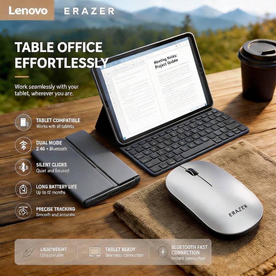 Lenovo ERAZER N320 Wireless Silent Office Mouse Dual Mode 2.4G Bluetooth Dual Mode Compatible With Computer Tablet Phone Bluetooth Direct Connection Anytime Office - View 1