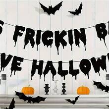 1 Set,Black Glittery,It's Frickin Bats,Halloween,Decoration Set,Party Supplies,Mantle Decor,Yard Decor,Backdrop,Y2K Room Decor,Party - View 2