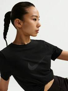 Nike 女款 AS W NSW SS 燒花 Logo 上衣 短袖針織無領 T-shirt TIO1517-010 - 黑色 - 查看 3