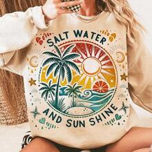 Salt Water And Sun Shine Shirt, Summer Shirt, Retro Beach Shirt, Tropical Shirt, Seashells Shirt, Sunshine Shirt,Summer T Shirts,Tops For Women - Baby Blue - View 3