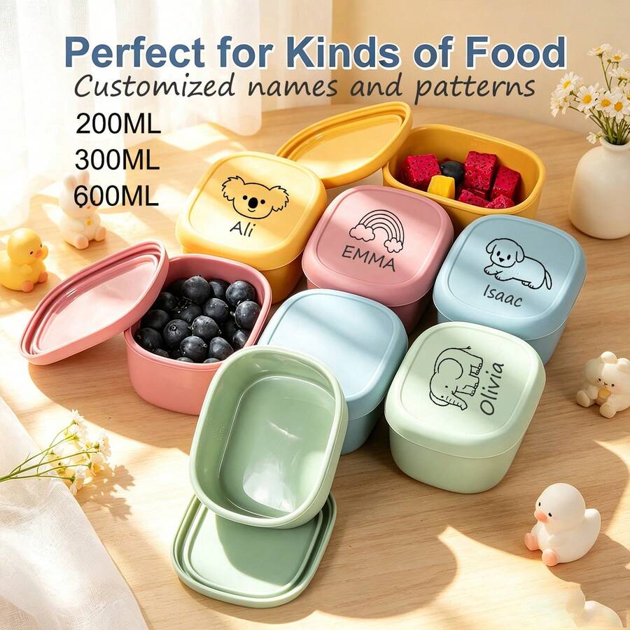 Sealed Fresh-Keeping Lunch Box, Lightweight Fruit Box, Microwave- Silicone Bowl, 200ml/300ml/600ml, Personalized Custom Name And Pattern - Multicolor - View 1
