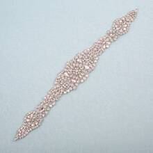 1pc Handmade Rhinestone Bridal Belt, Women's Rhinestone Wedding Dress Accessory - Sliver Applique - View 3