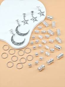 45 Pcs Women's Dreadlock Star Moon Combination Hair Rings Moon Star Braid Hair Clips Hair Accessories Summer Beach Vacation Hair Clips Y2K,Hair Claws - Silver - View 2