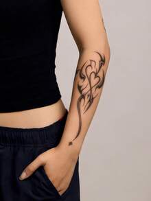 STARTTOOS Ditsy Floral Arm Tattoo Sticker - Dark Gothic Cyber Elements Suitable For Chest, Waist, Abdomen DIY Carnival Party Holiday Gift Body Skin Waterproof Realistic Tattoo Sticker 1pc/Pack - Black - View 3