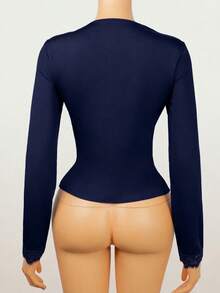 Women's Autumn Gothic Style Casual Colorblock Lace Long Sleeve Blouse - Navy Blue - View 6