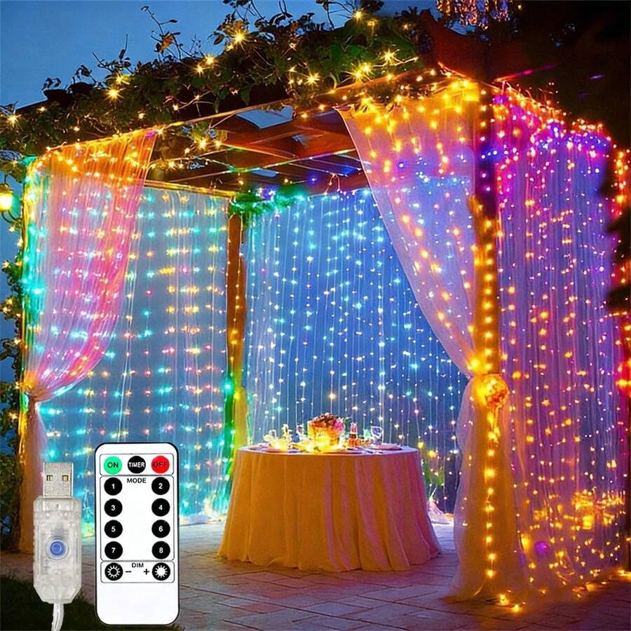 1 Paquete, 600/300/200/100 Luces de Hada LED Cortina, Luces de Cadena de Navidad Alimentadas por USB, Adecuadas para Dormitorio, Sala de Estar, Decoración de Boda, Fiesta de Cumpleaños, Navidad, Acción de Gracias, Decoración de Halloween y Luces Festivas