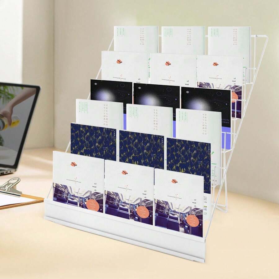 6 Tiers Tabletop Book  Rack, Magazine Rack For Table Top, Book Display Stand - White - View 1