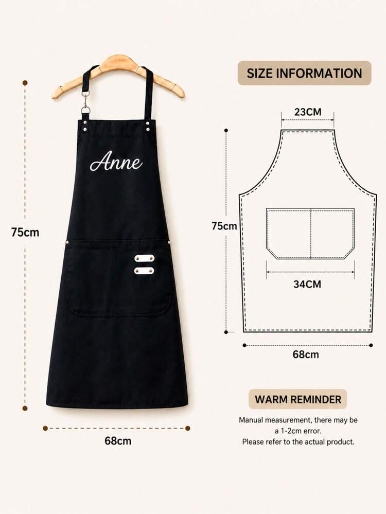 Customizable Cargo Style Style Embroidered Apron, Supports Personalized Name Embroidery, Adjustable Metal Buckle Straps Fit Different Body Types, Large Capacity Front Pockets Convenient For Storing Kitchen Utensils And Phones, Stain-Resistant Oil-Proof Easy-To-Clean Fabric, Suitable For Outdoor BBQ, Home Cooking, Restaurant Cargo Style, Customized Style With Strong Sense Of Exclusivity - Black - View 3