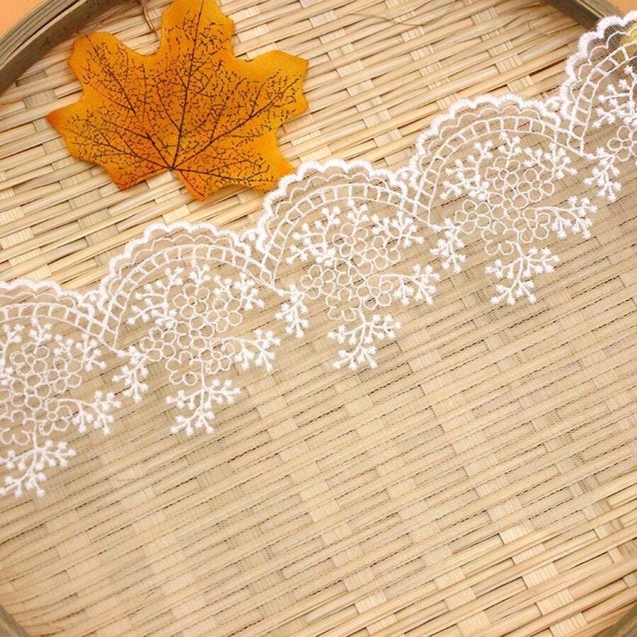 1碼 11.5cm寬 純白色蕾絲飾邊，網底鏤空花卉刺繡蕾絲緞帶，手工DIY材料，適用於婚紗/洋裝/家居裝飾/手工裝飾 - 白色 - 查看 1
