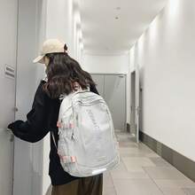 Großer, minimalistischer Unisex-Campusrucksack mit Laptopfach, ideal für Reisen, Schule und den Alltag für Schüler der Oberstufe sowie Studenten - Weiß - Übersicht 3