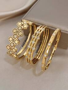 18K Golden Plated Irregular Geometry Bangle Bracelet Sets For Women Stainless Steel Bracelet For Party Festival Birthday Holiday Season Jewelry Gifts - Multicolor - View 9