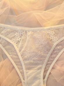 DelicateAllure 2pcs Lace Patchwork Bra Set With Steel Rings, High Support, Lift And Gather, Romantic Floral Design,Underwear Set Panty And Bra Set For Women Sets Brief - White - View 7