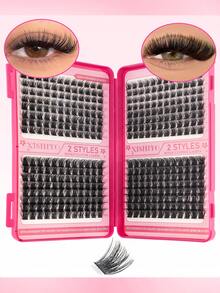 Kit de 384 piezas de pestañas individuales y adhesivo, racimos de pestañas de longitud mixta, juego de extensiones de pestañas DIY para principiantes, paquetes de pestañas postizas DIY mixtas con apariencia natural, delgada, gruesa y duradera, el juego de extensiones de pestañas DIY incluye adhesivo, sellador y pinzas, adecuado para principiantes para usar en casa o en movimiento, para la vida diaria, fiestas y festivales de música - Multicolor - Ver 3