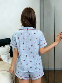 Dreamivo Women's Elegant Short Sleeve Short Shorts Pajama Set, Summer - Baby Blue - View 2