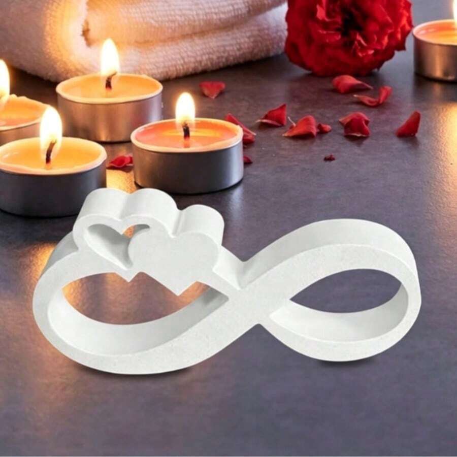 1pc Modern Minimalist White Infinity Symbol & Heart Decorative Accessory, Foam Board Desktop Decor, Suitable For Home Decor, Holiday Decor, Warm Wedding Theme Decor - A - View 1
