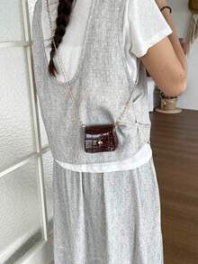 多功能極簡設計純色女款迷你斜挎包，翻蓋式，小至中號，新款時尚單肩包 - 咖啡 - 查看 5