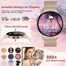 KENPANG Jam Tangan Pintar Ultra Tipis 7,9 mm untuk Wanita, Layar Sentuh Penuh AMOLED 1,43 inci, Monitor Detak Jantung & Tidur, Mode Multi-Olahraga, Melakukan/Menjawab Panggilan, Pelacak Kebugaran Wanita, Kontrol Musik, Cuaca, Angkat untuk Mengaktifkan Layar, Kamera Jarak Jauh, Kompatibel dengan iOS dan Android - View 4