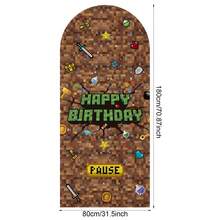 1pc 30*70 Inch Pixel Theme Arch Backdrop, Polyester Arch Backdrop, Mosaic Arch Wall Decor, Elastic Photography Background, Party Decoration, Baby Birthday Banner Party Props - A - View 9