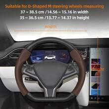 Hocasen 碳纤维纹理皮革和透气PU皮革方向盘套,适用于特斯拉Model S/Model 3/Model Y/Model X/Model Y L及其他车型,颜色可选:黑色、酒红色、摩卡色、橙色 - Perforated Steering Wheel Cover - 查看 24
