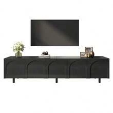 Lowboard TV Stand For Living Room / Modern TV Cabinet With 5 Doors / Arched Door Design / Ample Storage Space / Metal Feet / Suitable For The Living Room - 黑色 - 查看 9