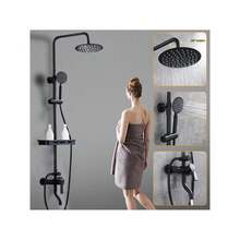 Duschsystem Regendusche Duschset Retro Bad Duschsystem mit Handbrause Rain Shower Faucet, Duscharmatur Komplettset, Duschset - Schwarz - Übersicht 3