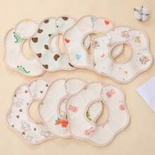 3pcs/5pcs Newborn Cartoon Petal Bibs, Baby Drool Bibs, Teething And Feeding Bibs To Keep Clothes Dry, 360 Degree Rotatable Portable Bibs For Baby Boys And Girls, Multiple Patterns Randomly Selected - Beige - View 1