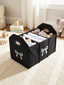 1pc, Compartment Storage Box, Storage Bin, Dirty Laundry Basket, Laundry Basket, Large Capacity Foldable, Cartoon Bow Pattern Printed Foldable Compartment Storage Box, Suitable For Baby Room Multi-Purpose Storage Box, Bedroom, Baby Clothes, Under Bed Storage, Baby Toys Storage Box - Multicolor - View 3