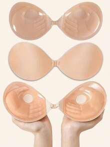 3cm Thick Adhesive Bra, Strapless Backless Invisible Bra For Small Breasts, Reusable Push-Up Bra - Apricot - View 1