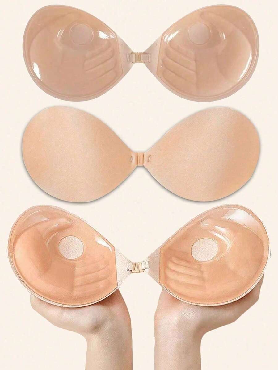 3cm Thick Adhesive Bra, Strapless Backless Invisible Bra For Small Breasts, Reusable Push-Up Bra - Apricot - View 1