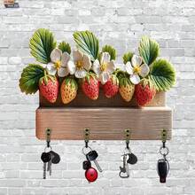 Gantungan Kunci 2D Datar, 1 buah, Bentuk Jeruk Bali dan Ceri, Rak Kunci Rumah Multifungsi dari Kayu, Dengan Empat Kait Logam, Dekorasi Dinding, Dekorasi Teras, Dekorasi Kamar, Dekorasi Vila, Dekorasi Gantung Rumah Sepanjang Musim (29,97cm X 22,86cm) - MultiWarna - View 7