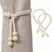 2/4pcs Wooden Bead Curtain Tiebacks, Adjustable Tension, Suitable For Living Room, Bedroom, Office, Outdoor And Other Curtain Tiebacks, Simple And Elegant, Beautiful And Fashionable Curtain Accessories - Curtain Tiebacks - View 8