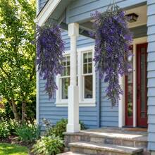 2 PCS Purple Hanging Lavender, UV-Resistant Plastic Flowers. Perfect For Porch, Yard, Flower Pots, Living Room, Balcony & Office. Great For Home, Wedding, Party And Holiday Decor. All-Season, Maintenance-Free For Indoor And Outdoor Use. - Violet Purple - View 5