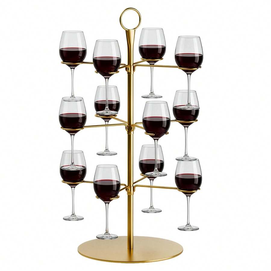 Gold Metal 3-Tier Cocktail Tree Stand With 12 Cup Holders, Wine Champagne Display Rack For Party Wedding Home Bar - Gold - View 1