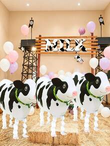 1pc 28 Inch Cute Walking Cow Animal Balloon, Air Walker Pet Balloon, Farm Animal Balloon, Animal Theme Party Supplies, Party Decoration, Wedding, Birthday Party - View 1