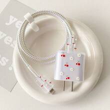 5件組 適用於 iPhone 17 16 14 15 數據線 心形櫻桃蝴蝶結表情圖案 Apple 20W 充電器保護套 - 彩色 - 查看 10