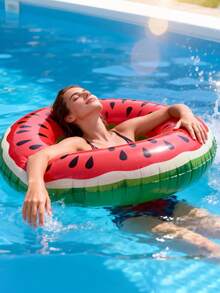 Summer Dopamine Boost! PVC Watermelon & Lemon Inflatable Swim Rings - Perfect For Swimming Parties, Beach Vacations And Floating, Enjoy The Summer Fun! Fruit-Shaped Inflatable Swim Rings - Must-Have For Swimming And Beach Days - Multicolor - View 4