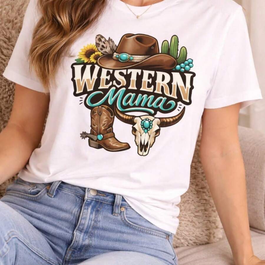 Western Mama Design, Country Mom rel Graphic Digital load. - Blanco - Ver 1